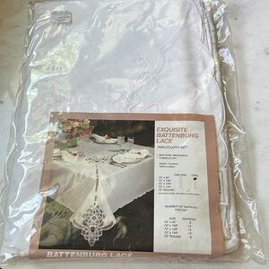 Vintage New Battenburg lace White cotton Tablecloth‎ Set oval 72x90 + 8 napkins